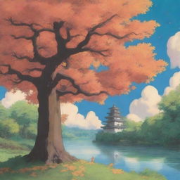 A detailed Studio Ghibli poster featuring a beautiful maple tree