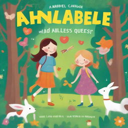 A charming and colorful book cover for a children's book titled 'Anabel and Alex's Kindness Quest'