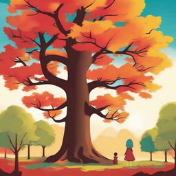 Create a cinema animation film poster titled 'The Big Mapletree Enters the Big World as a Winner'