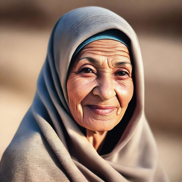 Create an image of an elderly Egyptian woman, approximately 70 years old, wearing a hijab