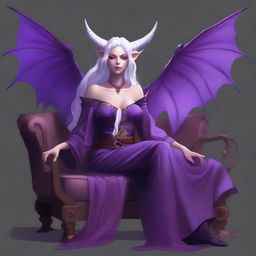 Create an image of a transfeminine Tiefling wizard/artificer with purple-hued skin