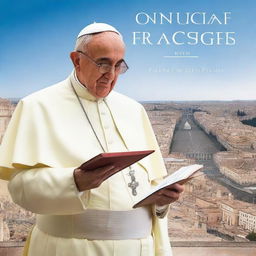 Create a book cover titled 'On The Fraciaggine with Pope Francis'