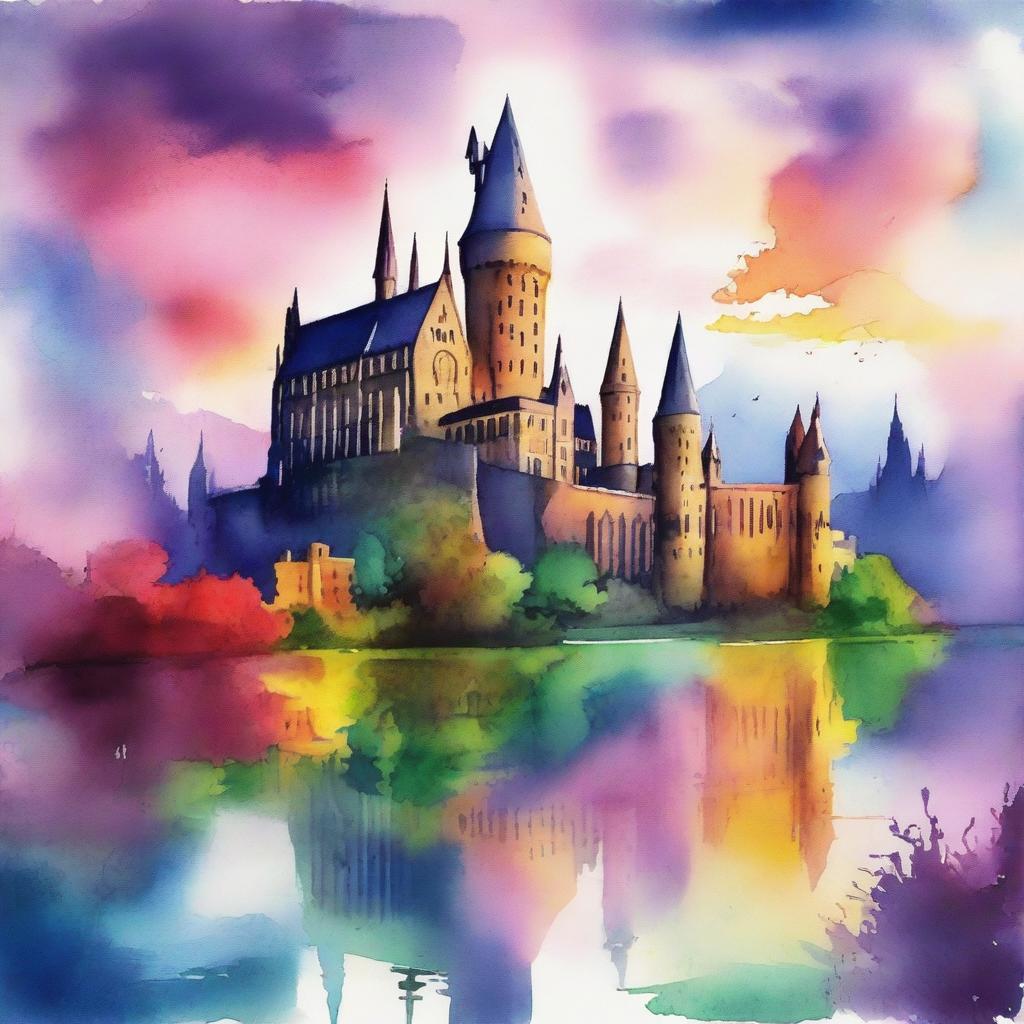 A stunning watercolor painting of Hogwarts School of Witchcraft and Wizardry