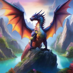 A breathtaking fantasy location featuring a majestic dragon