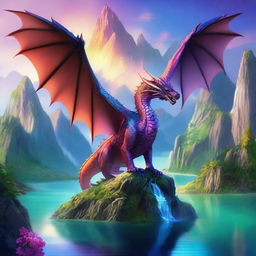 A breathtaking fantasy location featuring a majestic dragon