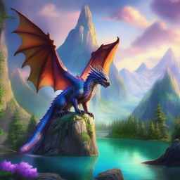 A breathtaking fantasy location featuring a majestic dragon