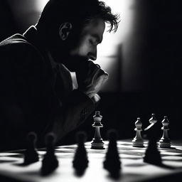 A movie poster featuring a chess player in a dark room