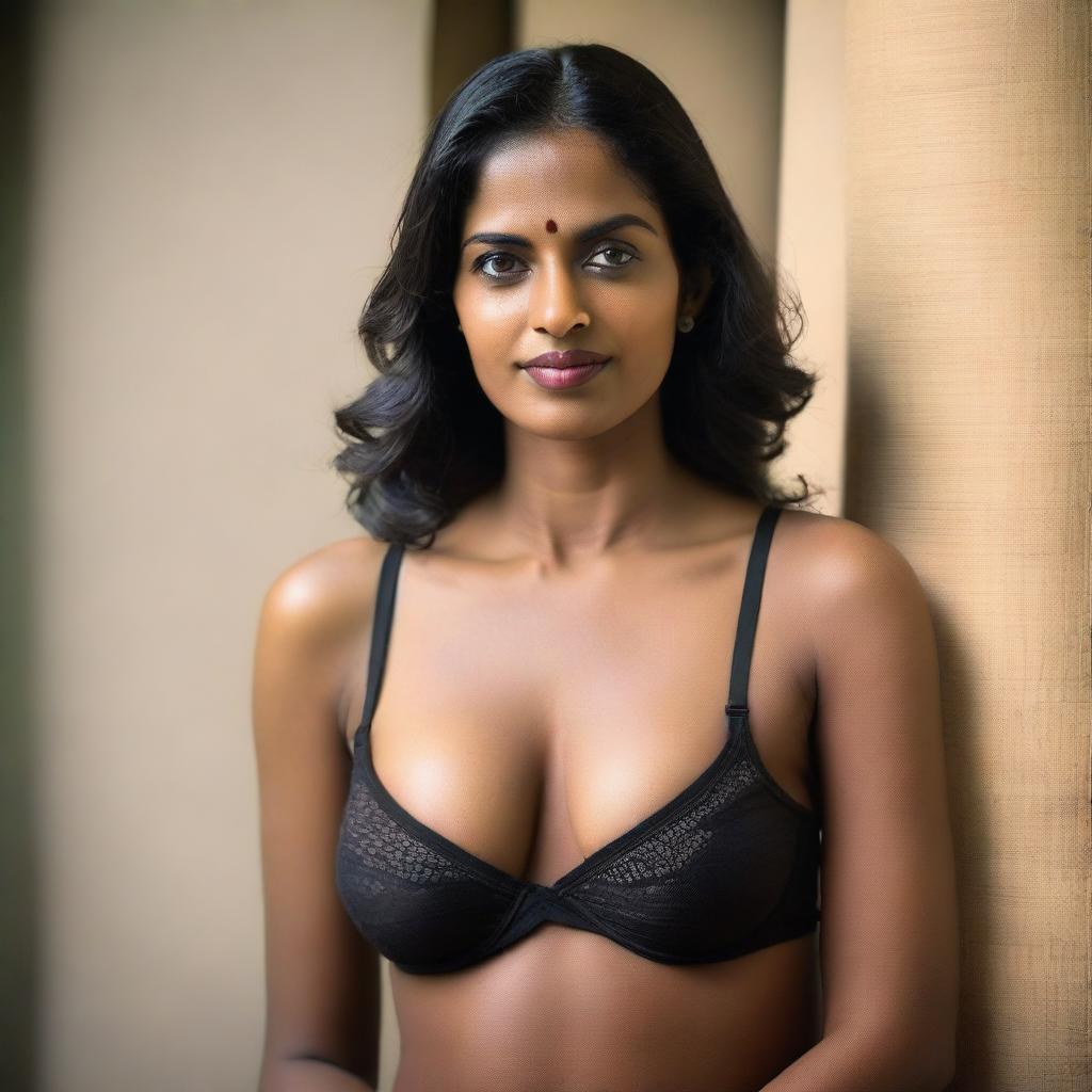 A tasteful and elegant portrait of a Kerala lady wearing a black bra and panty