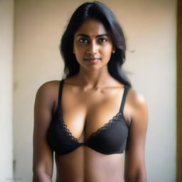 A tasteful and elegant portrait of a Kerala lady wearing a black bra and panty