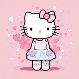 A cute and pastel Hello Kitty character on a pink background