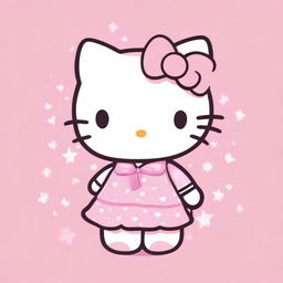 A cute and pastel Hello Kitty character on a pink background