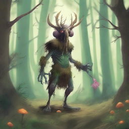 A scene depicting Gol, a member of a kindred with a symbiotic relationship with Myconid colonies
