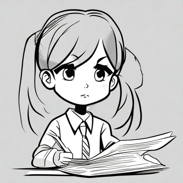 A cartoon illustration of a very pretty girl with long pigtails and side bangs in her hair, wearing a long-sleeved shirt