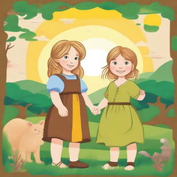 Create an image featuring a poster with the words 'belief' and an image of a four-year-old girl with straw blond hair, dressed in peasant woodsman clothes