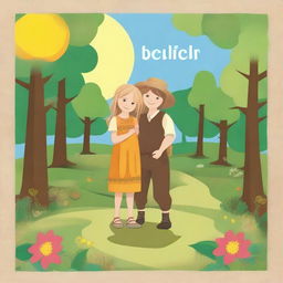 Create an image featuring a poster with the words 'belief' and an image of a four-year-old girl with straw blond hair, dressed in peasant woodsman clothes