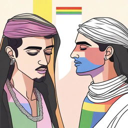 A conceptual illustration depicting the struggles faced by LGBTQ+ individuals in the Middle East, highlighting themes of homophobia and societal challenges