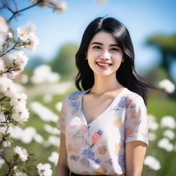 A girl with beautiful black hair, styled elegantly