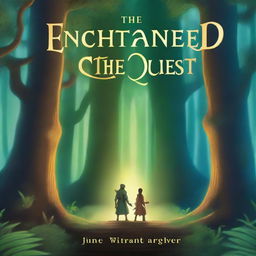 A captivating book cover featuring an enchanted forest with mysterious glowing lights, a hidden ancient temple, and a brave adventurer standing at the entrance