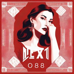 A beautiful woman on a red background playing cards with the text 'NEX188'