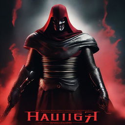 A movie poster featuring a supervillain who is a sentient piece of armor, possessed by red smoke