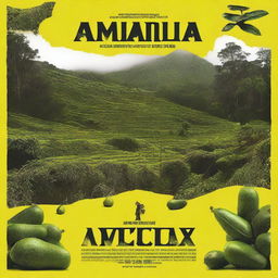 A movie poster for the film 'Amarilla Tristeza' which tells the story of displacement caused by the monoculture of avocados in the Colombian coffee region