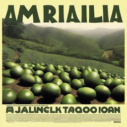 A movie poster for the film 'Amarilla Tristeza' which tells the story of displacement caused by the monoculture of avocados in the Colombian coffee region