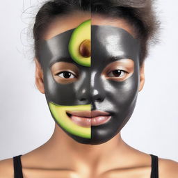 A comparison image showing a homemade face mask on one side and a charcoal face mask on the other