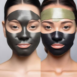 A comparison image showing a homemade face mask on one side and a charcoal face mask on the other