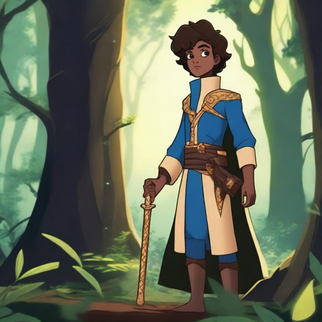 A young hero prince, dressed in royal attire, embarks on a quest to find a rare medicine called 'Tears of the Moon' to save his ailing king father