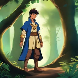 A young hero prince, dressed in royal attire, embarks on a quest to find a rare medicine called 'Tears of the Moon' to save his ailing king father