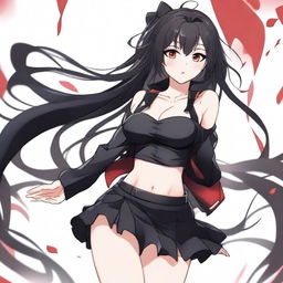 A stylish anime waifu with black hair and red eyes