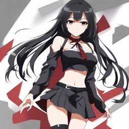 A stylish anime waifu with black hair and red eyes