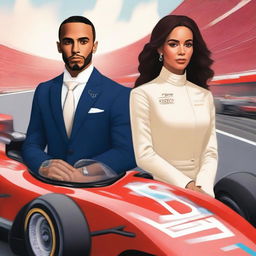 Create a cover featuring two characters: Clara, a diplomat, and Lewis Hamilton, a racing driver