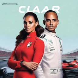 Create a cover featuring two characters: Clara, a diplomat, and Lewis Hamilton, a racing driver