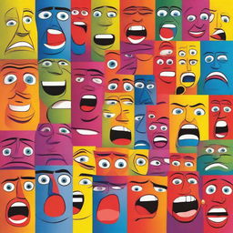 A vibrant and colorful depiction of various human emotions, each represented by different facial expressions and body language