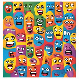 A vibrant and colorful depiction of various human emotions, each represented by different facial expressions and body language