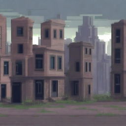 Create a pixel art image of an abandoned city