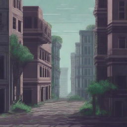 Create a pixel art image of an abandoned city