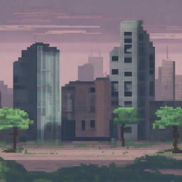 Create a pixel art image of an abandoned city