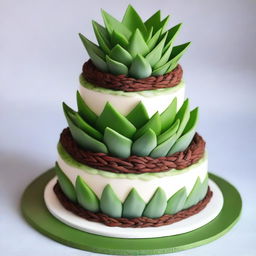 A three-tiered cake designed for a man, decorated with aloe plants