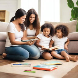 A Brazilian family playing with their children at home