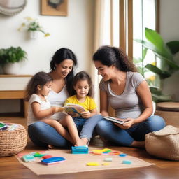 A Brazilian family playing with their children at home