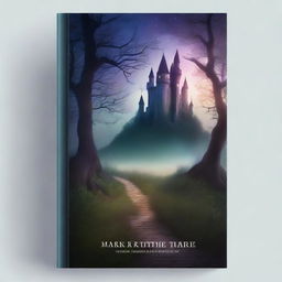 A captivating book cover featuring an enchanted forest with a mysterious glowing path leading to an ancient castle