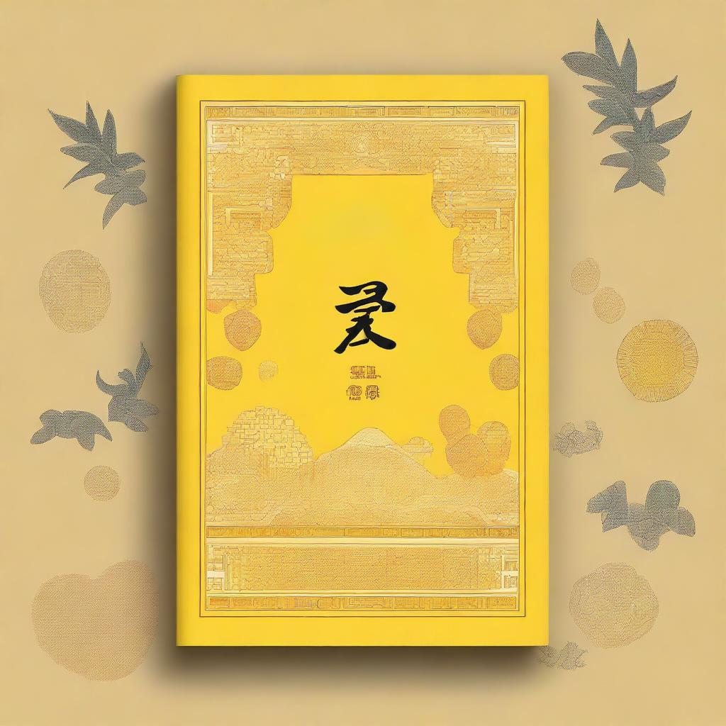 A book cover with a yellow theme, featuring traditional Chinese design elements such as intricate patterns, calligraphy, and nature motifs