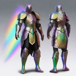 A dazzling suit of light armor with a rainbow color scheme, featuring intricate patterns and a glowing aura