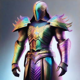 A dazzling suit of light armor with a rainbow color scheme, featuring intricate patterns and a glowing aura