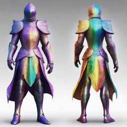 A dazzling suit of light armor with a rainbow color scheme, featuring intricate patterns and a glowing aura