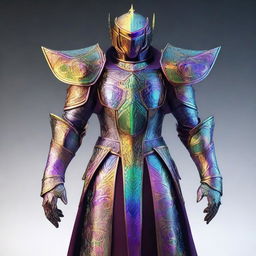 A dazzling suit of light armor with a rainbow color scheme, featuring intricate patterns and a glowing aura