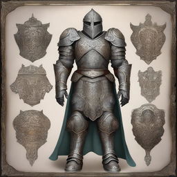 A detailed depiction of fantasy armor, featuring intricate designs and a blend of medieval and magical elements