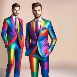 A collection of fancy suits with a rainbow color scheme